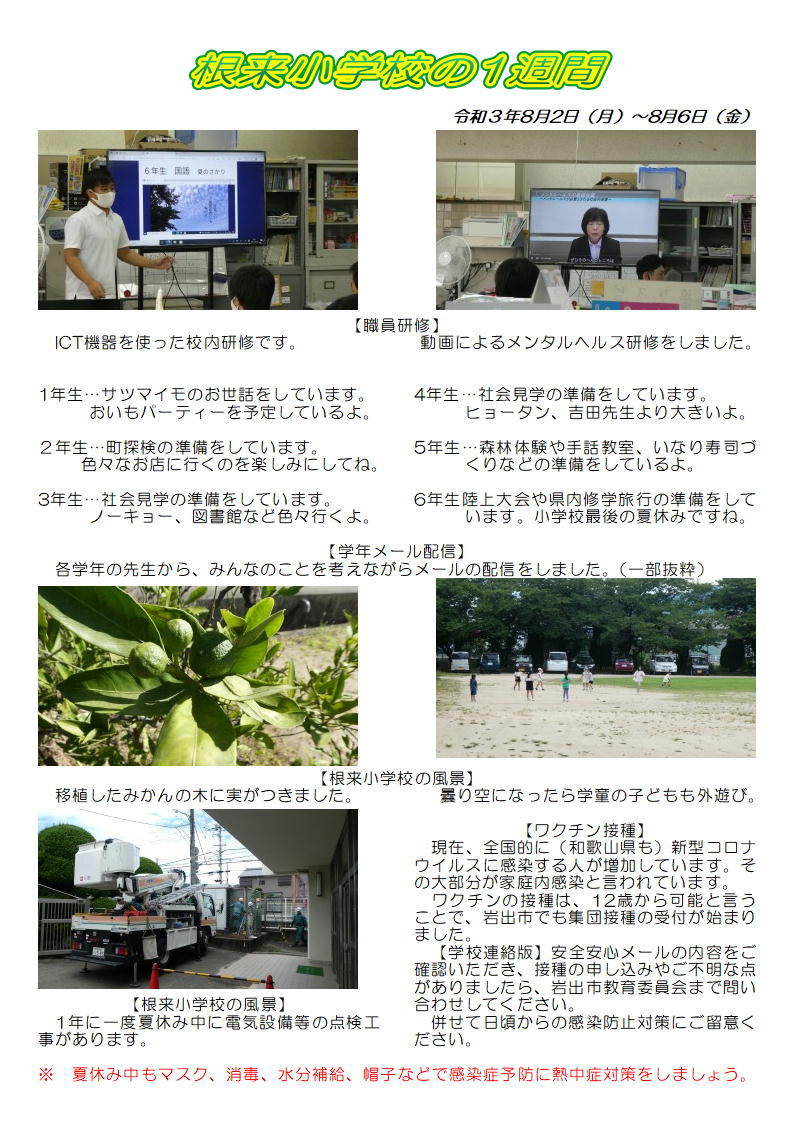 学校生活 根来小学校の1週間 岩出市