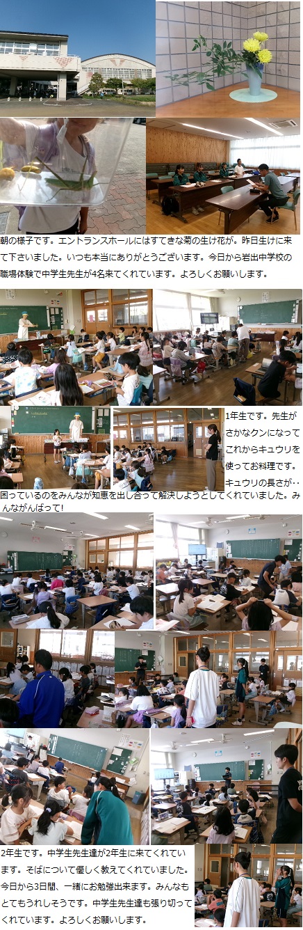 9月17日(水曜日)通常授業・岩出中学校職場体験の画像1